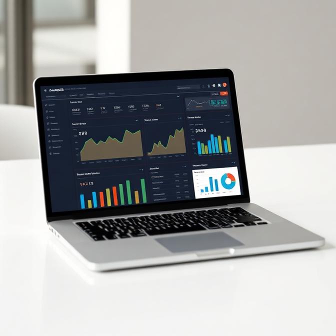 SaaS analytics dashboard with charts, statistics and data insights on a laptop screen