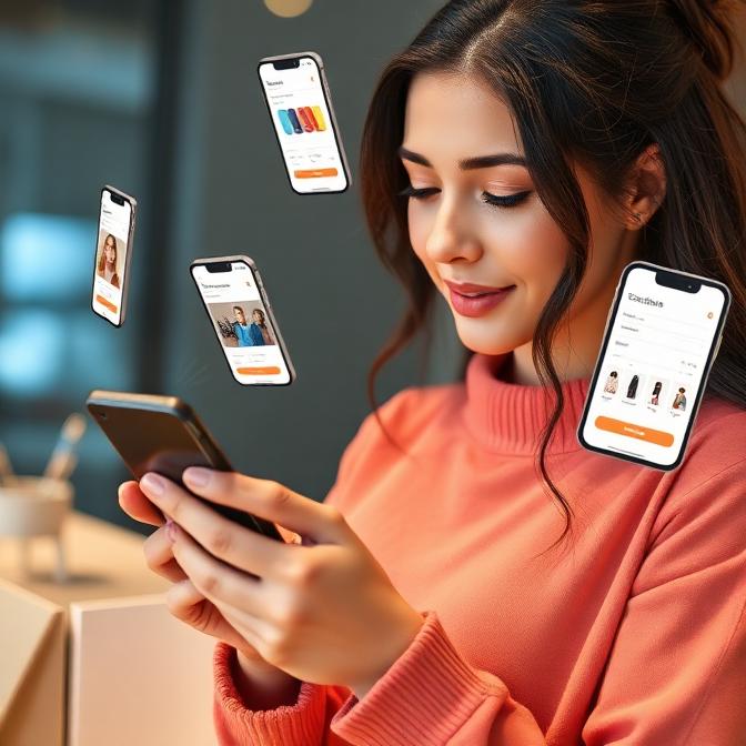 Woman using a shopping app on a smartphone