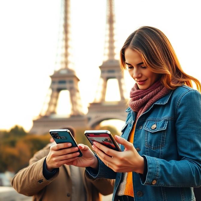 Travel app used on smartphones in Paris